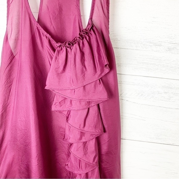 𝅺Club Monaco Silk Sleeveless Blouse Eggplant Racerback Ruffle Purple - Picture 3 of 7